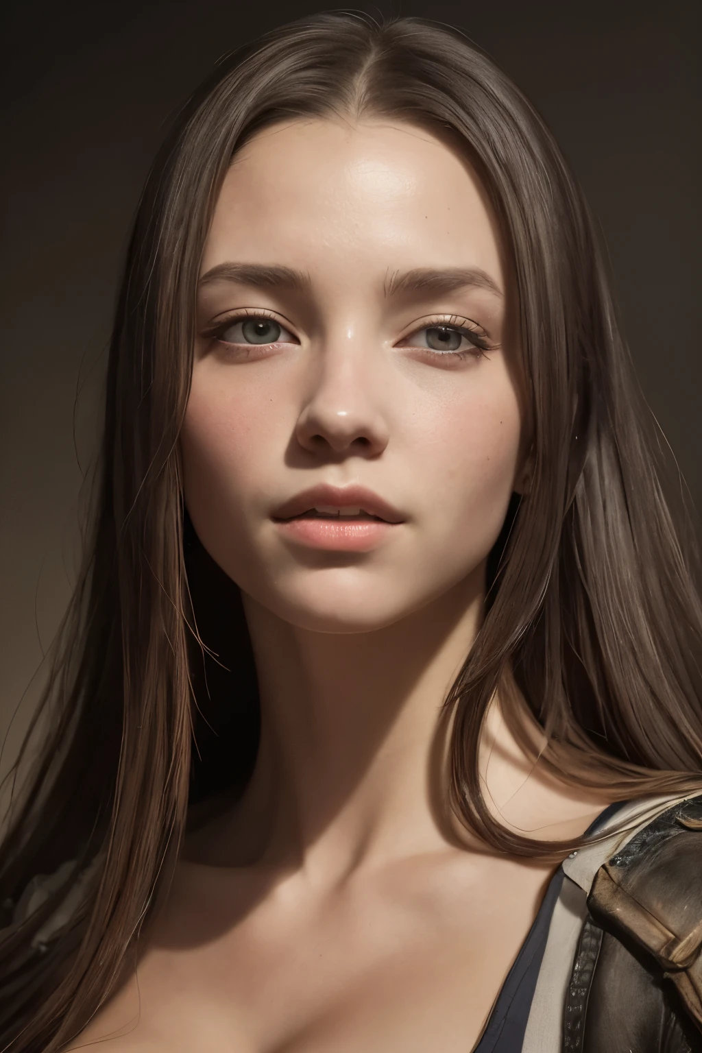 From the front, the ultimate realism female portrait by Albrecht Dürer and Pieter Brueghel, photorealistic, dynamic lighting, fantasy art work, award-winning shading, highly detailed face, floating in the dark, 4K, masterpiece , 1 girl, highest quality, great lighting, tasteful work, volume lighting, gentle light, whole body