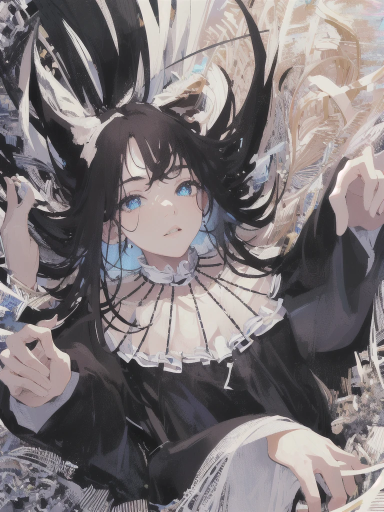 ((masterpiece, highest quality, Super detailed, High resolution)), alone, beautiful girl, shining eyes, perfect eyes, 15 years old, black white gold theme,