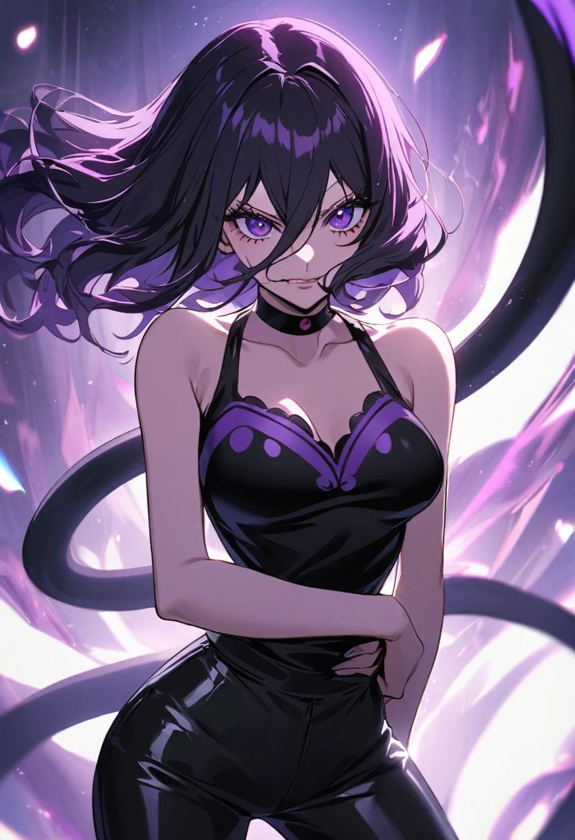 1 mature woman,(Highest quality,Extremely detailed depiction,Incredibly absurd high resolution,Anatomically accurate depiction,Perfect body,Two curvaceous legs),(Glowing Skin,Shiny skin,Oilskin),(A metallic, shiny bodycon dress,black tights),(Luxurious accessories,necklace,Earrings,bracelet),eyelash,(Luminous purple eyes,Detailed pupil,Crazy Eyes,There is cleavage in the chest,sinister smile,Glossy lipstick,blush,forward leaning posture,Put your hand on your cheek),Sweat,(whole body),background:Night bar,Purple air