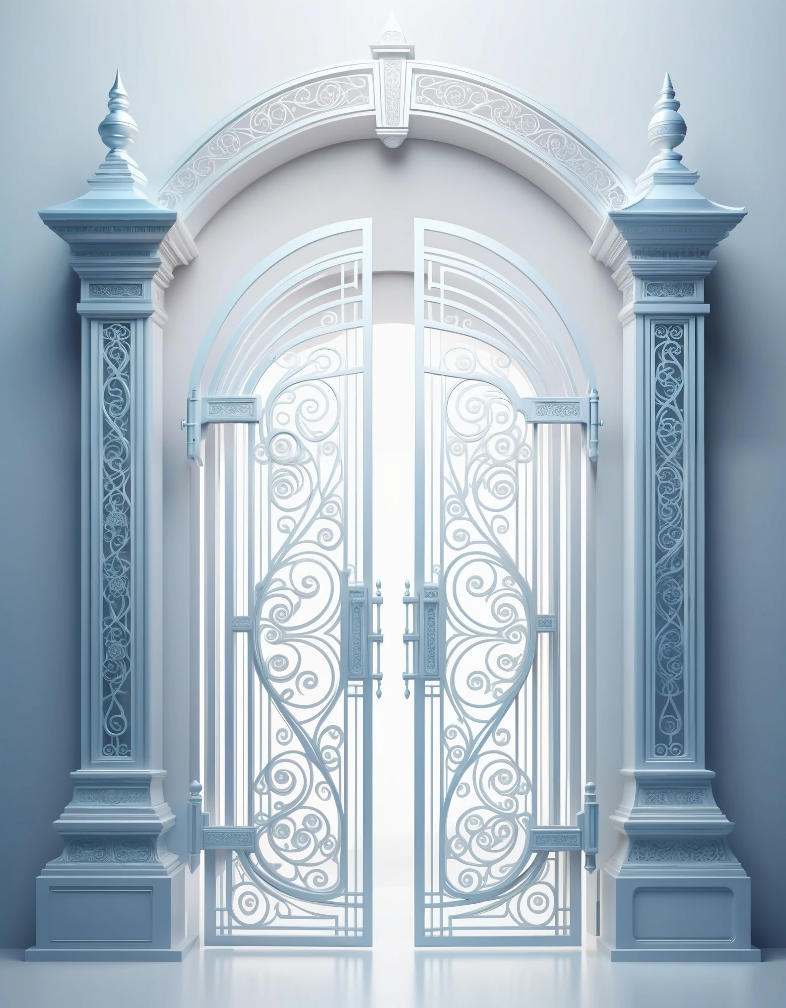 Use 3D digital illustration style, The Gate of Ethereal, Front view, Symmetrical, Volumetric lighting,minimalist, solid color background, high contrast, ultra high definition，clean，tidy，lifelike