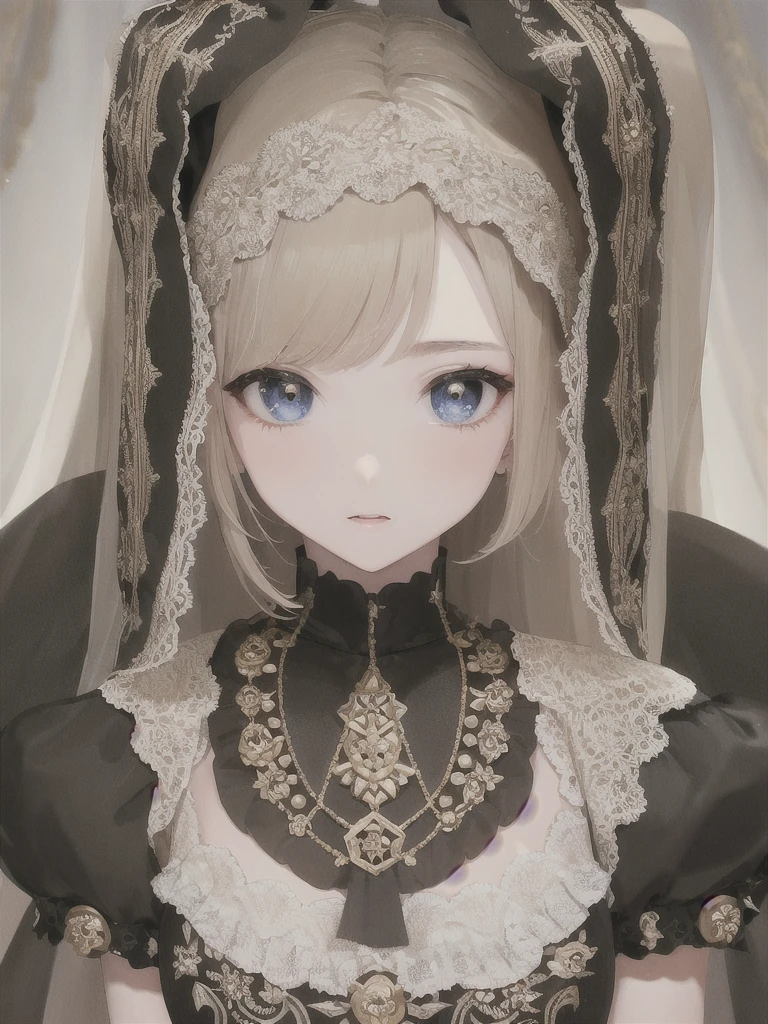 ((masterpiece, highest quality, Super detailed, High resolution)), alone, beautiful girl, shining eyes, perfect eyes, 15 years old, black white gold theme,