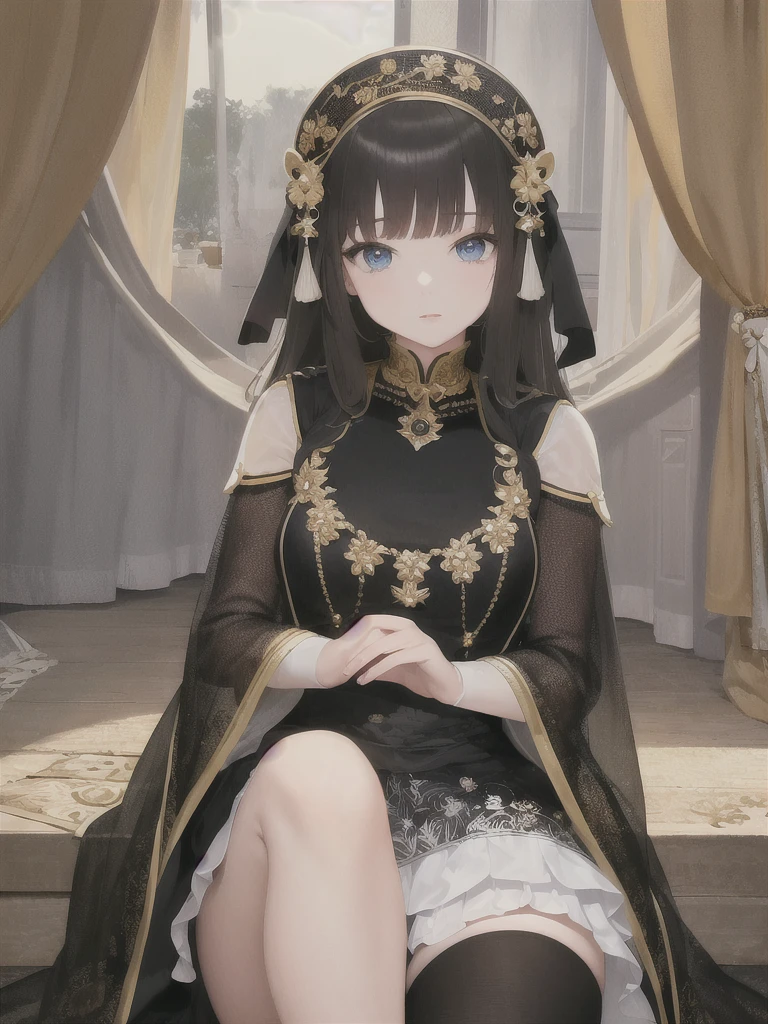 ((masterpiece, highest quality, Super detailed, High resolution)), alone, beautiful girl, shining eyes, perfect eyes, 15 years old, black white gold theme,