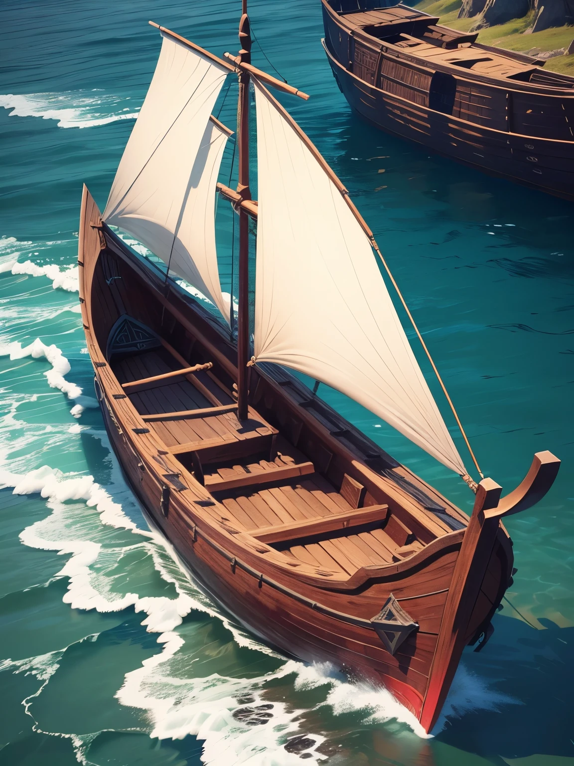 medieval vikings boat, ultra detailed, high quality, 8k resolution, zoom out