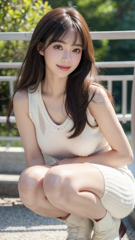 super detailed,bright colors,(8k:1.5),Masseter muscle part,very beautiful detailed face and eyes、summer morning、Ghibli,summer country road,25years old,beautiful breasts,midriff peek,Fullbody,(V-neck-sweater:1.3)