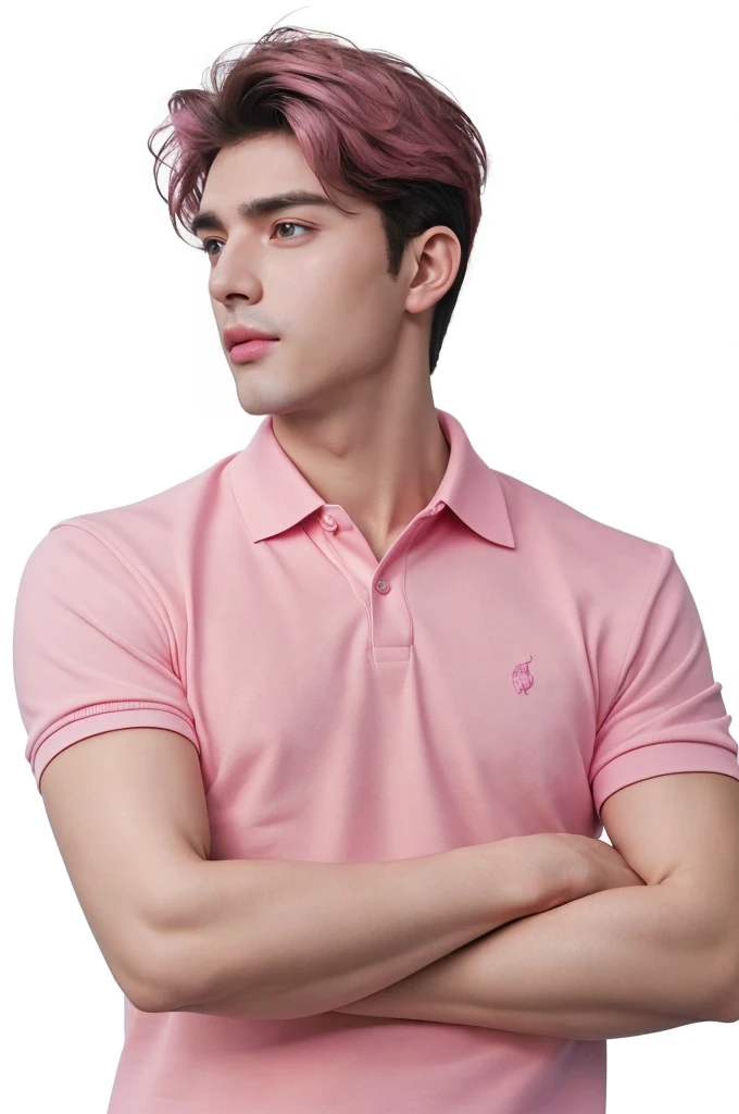 Handsome guy with pink polo shirt and exquisite facial features 8k HD