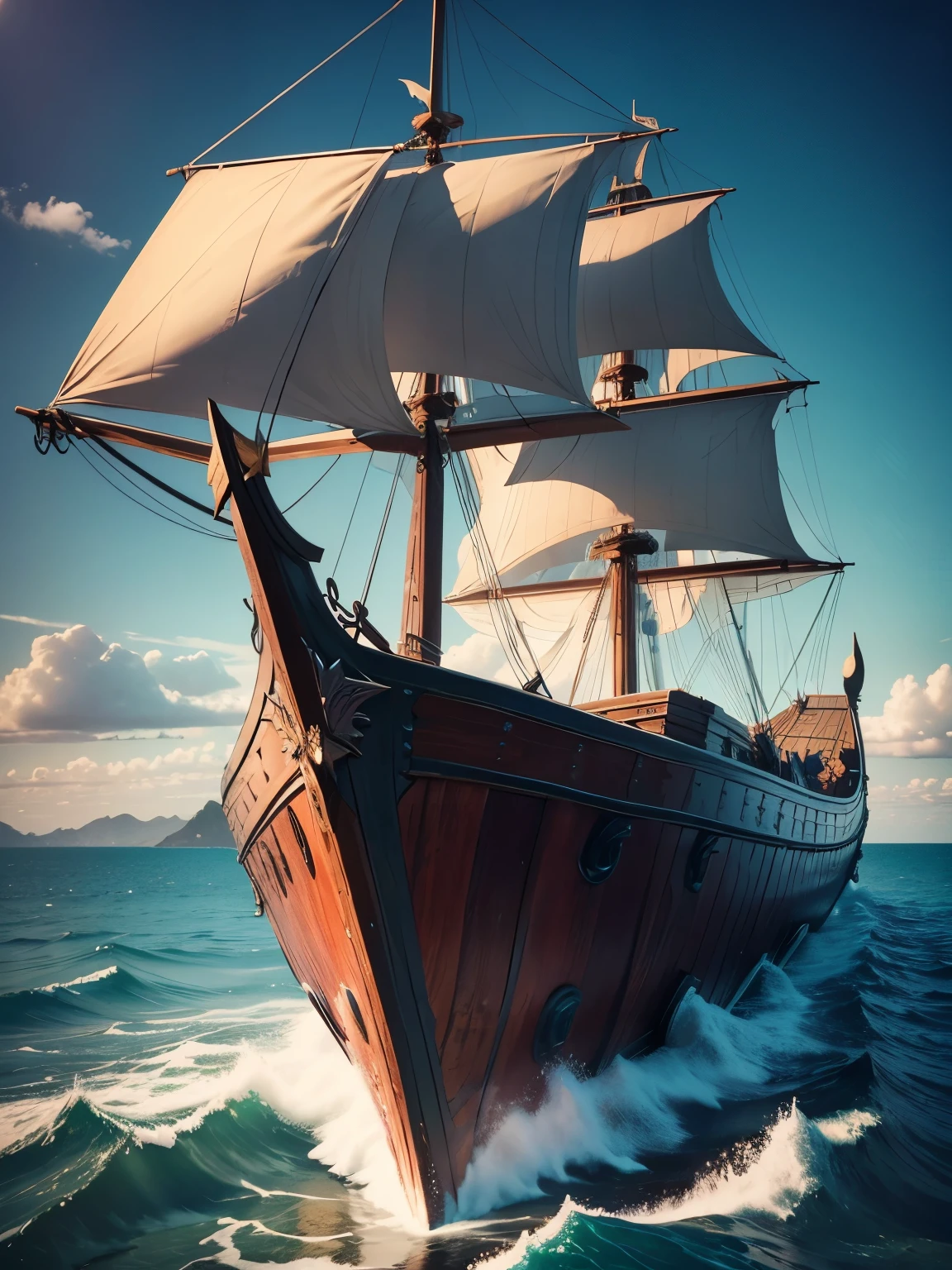 vikings boat, ultra detailed, high quality, 8k resolution, zoom out