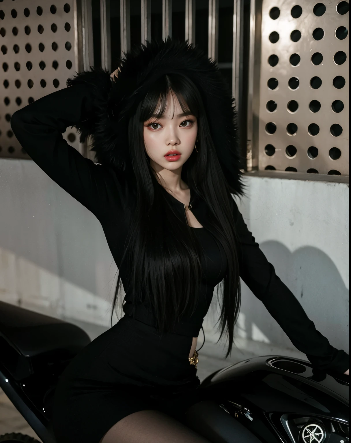 Jennie arranhada de vestido preto com mangas compridas e capuz de pelinho, cabelos longos, posando em uma motoAngelawhite, ava max, 2 2 anos, with hat, 21 anos, 18 anos, basia tran | |, , angie lobo, Sakimichan, Amouranto, Cara sexy, boa , Yelena Belova, 2 3 anos, jennie blackpink