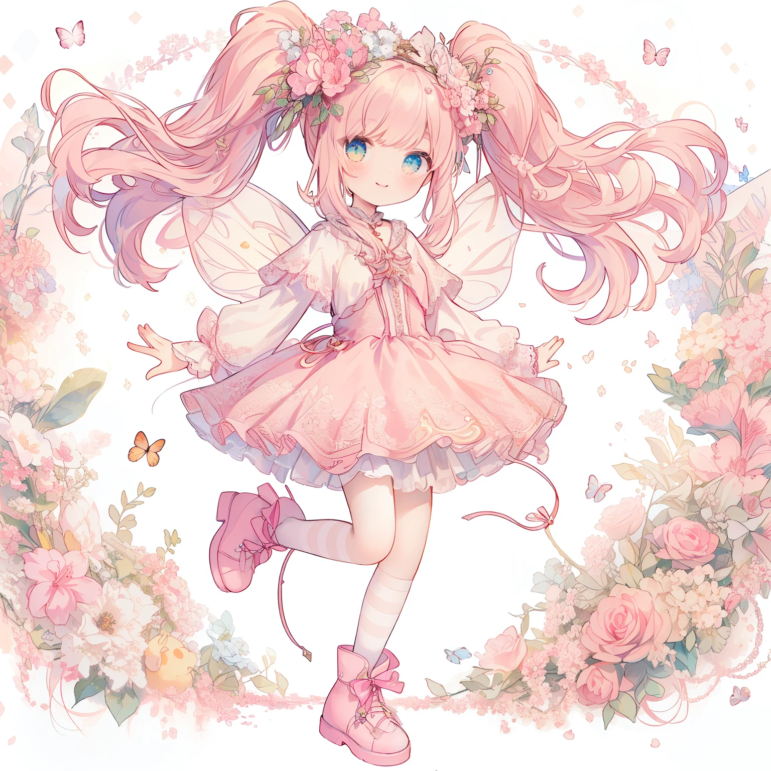 The smiling fairy's wings are made of tightly contoured lace.、masterpiece, best quality, (extremely detailed CG unity 8k wallpaper), (best quality), (best illustration), (best shadow), absurdres, realistic lighting, (Abyss), beautiful detailed glow, art by PeterMohrBacher,