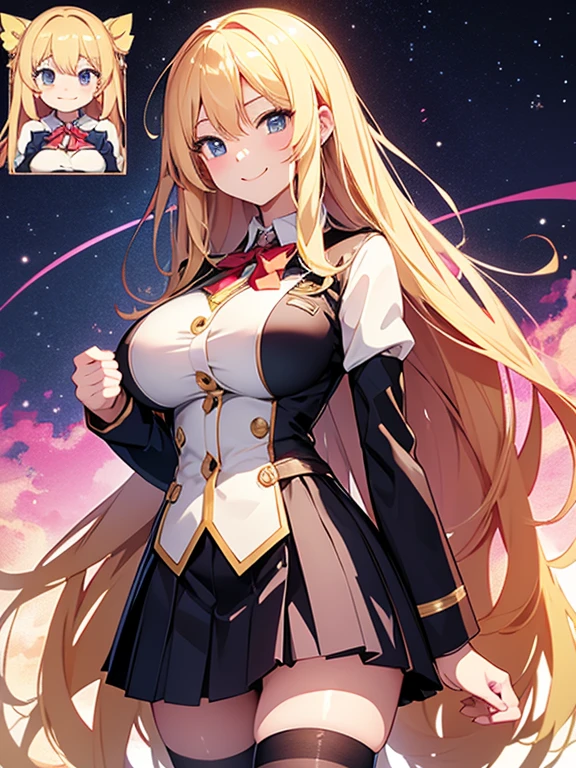Pixel art, masterpiece, pix, daughter,uniform,Long golden hair,whole body, smile, JK,high school girl、 Sexy movie anime style, big breasts,