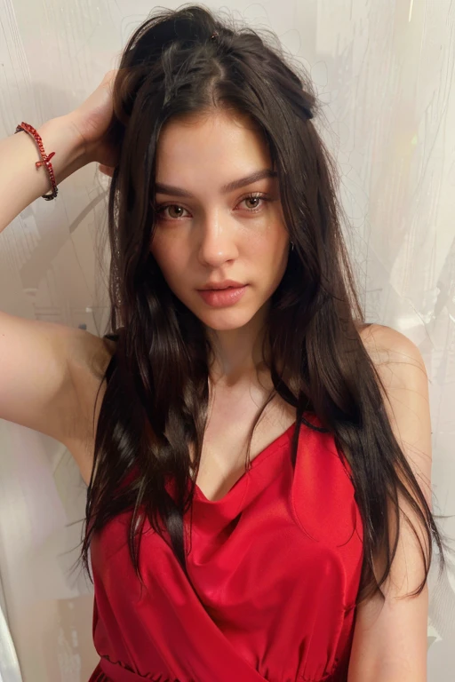 The best qualities of a Ukrainian woman with long dark hair in red dress、masterpiece、ultra high resolution、(Photo realism:1.4)、original photo.(8K,original photo、original photo、best quality、大師masterpiece:1.2)、super detailed、super resolution、(Photo realism:1.3)、Draw light and shadow clearly、High resolution RAW color photo of a Ukrainian woman with long black hair wearing red dress