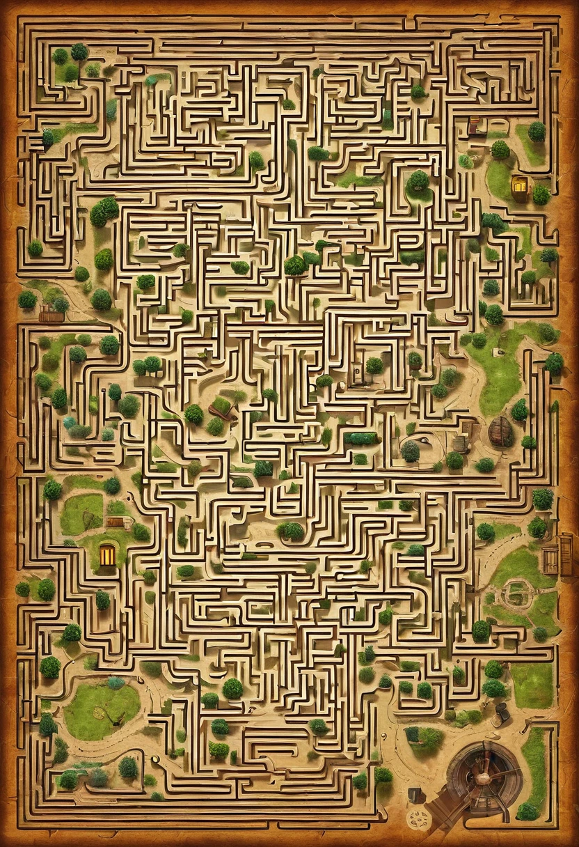Plano de laberinto 2d, difficult maze plan, detallada, mapa