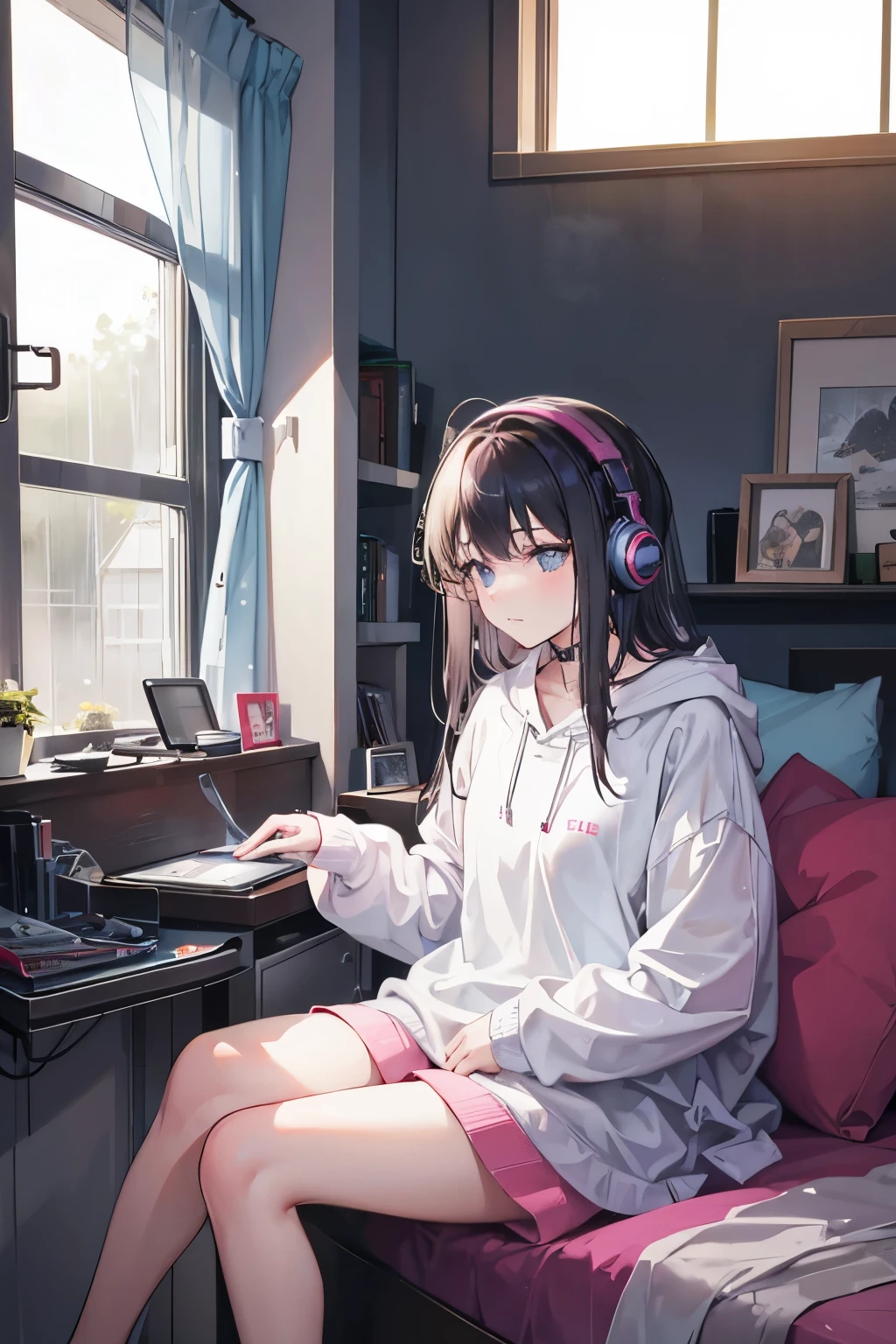 girl listening to spotify music in her room