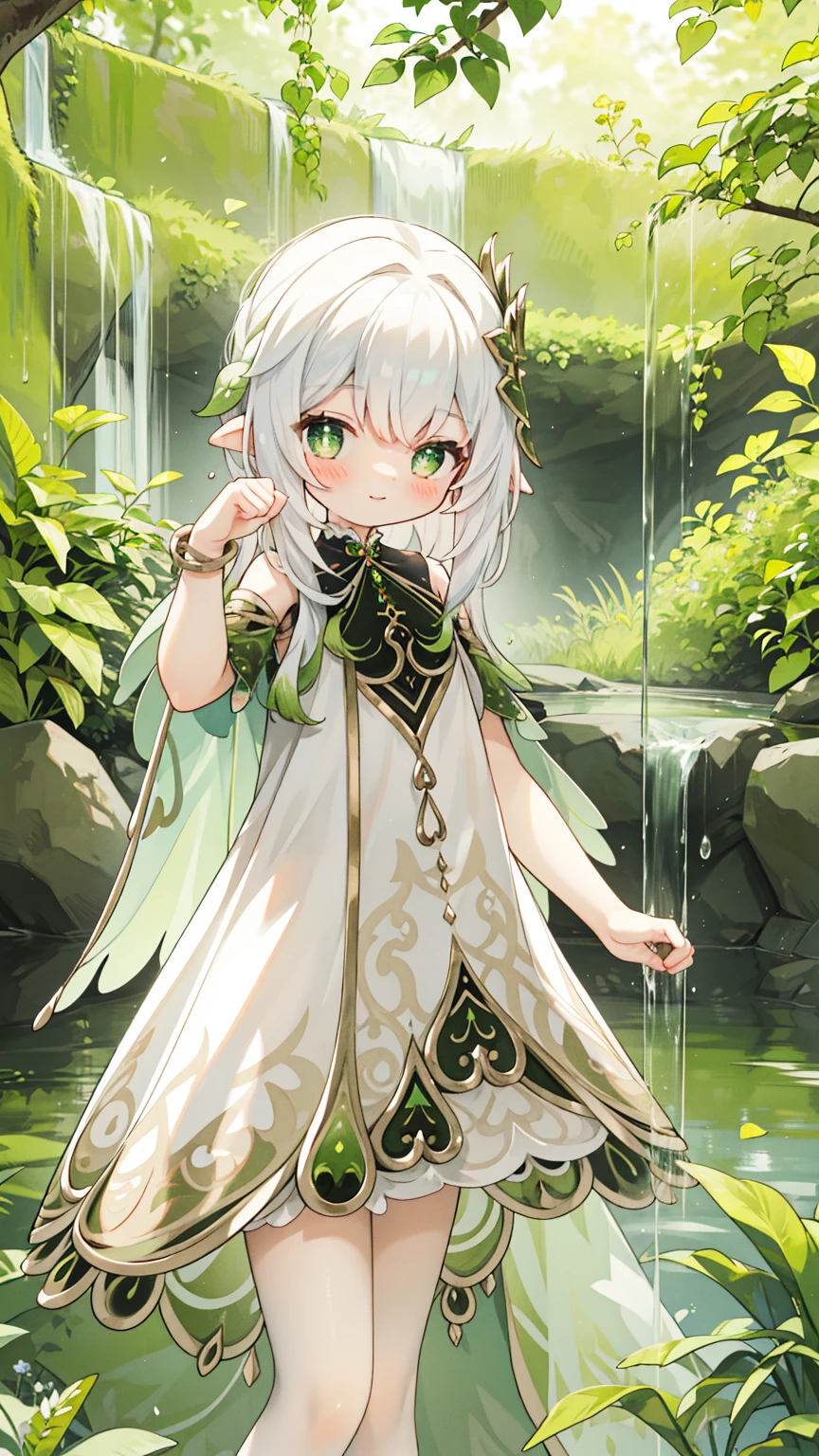 HDR,ultra high definition,8K,best quality,Extremely detailed description,professional,masterpiece,Very detailed,dynamic angle,elegant,White hair,young girl,3 years,Exquisite beauty,serene expression,Silky white hair hangs down like a waterfall,Decorate with delicate ribbons,graceful gesture,Naïve charm,Gentle aura,Wearing a delicate white dress,Delicate lace details,Pearl hairpins,Porcelain skin,Soft rosy blush,Innocent and sparkling eyes,subtle smile,Stay calm,Soft and elegant,Eternal grace,Tranquility and composure,Quiet complexity,Maturity,Soft and dreamy atmosphere,peaceful environment,Subtle sunlight shines through the leaves,rustle of leaves,Natural whispers,Aromatic tea aroma,Classical background music,Whispers,Beautiful background,eternal beauty,Elegant anthropomorphism,Worldly whispers,Tasteful décor,Peaceful and tranquil environment,Gentle scene,Calm whisper