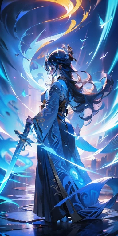 anime characters,dark villain,Side face beauty,Long hair flying,(Golden colorful headdress),Two age girls back to back,(Simple helmet)Sparks burn to ashes,The samurai held a sword,Wear contrasting armor,Witch Skeleton Pictures,(Standing whole body),((Vision)),(HD 8K),super wide angle,The background is gorgeous,the first god,Demon anime girl,Angel anime girl,fantasy paladin man,Dragon Knight,Spread your influence on the Black Winged Beast Genshin Impact,Anime 8K,Anime fantasy insertion,Genshin Impact,Tough and cold character,Detailed key animation art,绫香Genshin Impact,Onmyoji portrait,Random weapon shooting close-up,Comic book epic artwork,Epic fantasy digital art style,epic fantasy art style,8k high quality detailed art,epic fantasy art style HD,Vision,Behind him,This is a golden glowing magic array。,Purify the flame,HD anime visuals,Magic Knight complete avatar