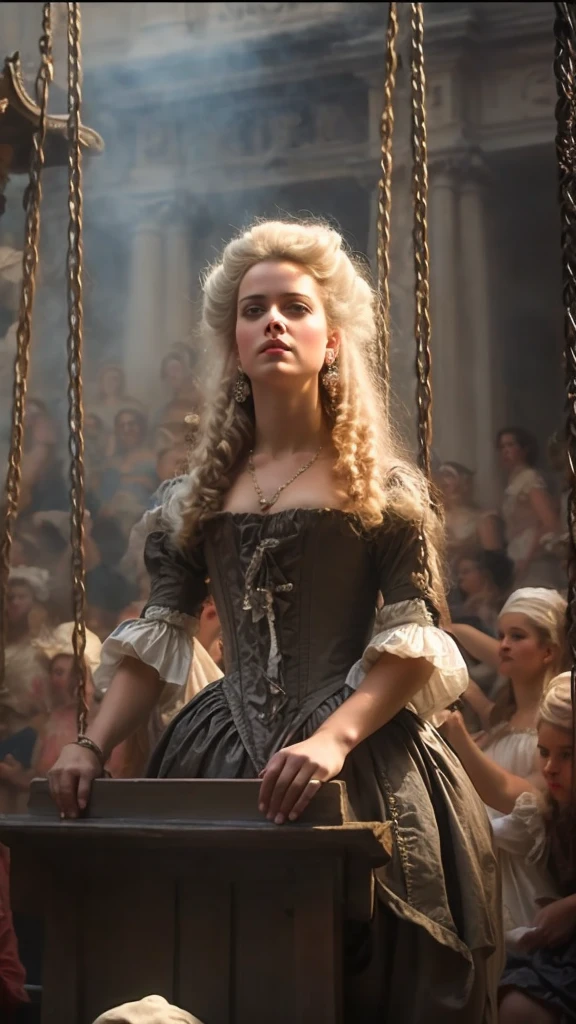Foto RAW, foto retrato Marie Antoinette in a dress sitting on a swing, a portrait, inspired by Jean-François de Troy, shutterstock, baroque, movie screencap, female blacksmith, samara weaving, brown corset, 1666, cinestill 8 0 0, marie antoinette, amazing beauty, b, pirates, 17, sombras duras, Cinematic Shot, dramatic lighting