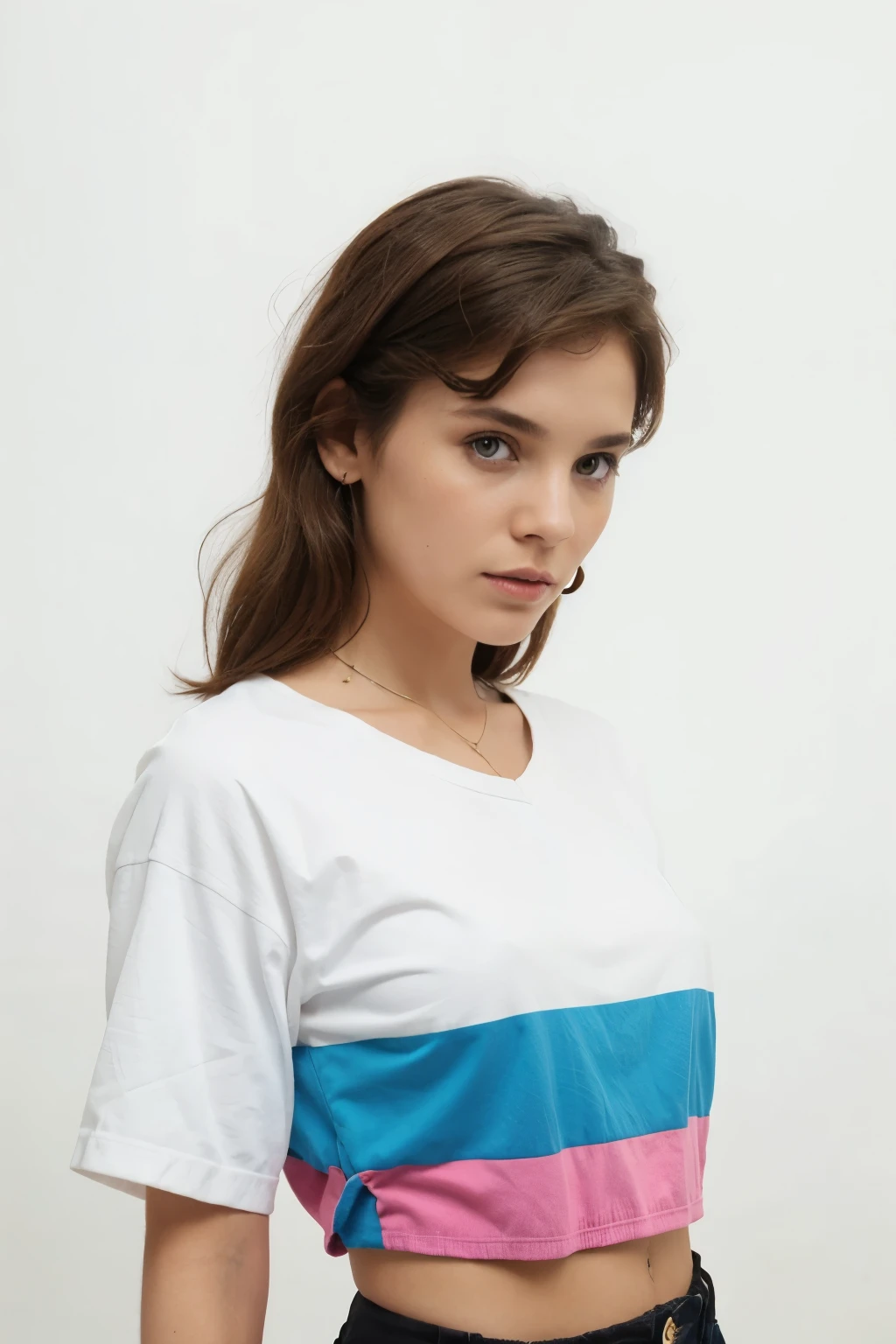 Woman, 80's clothing, white background