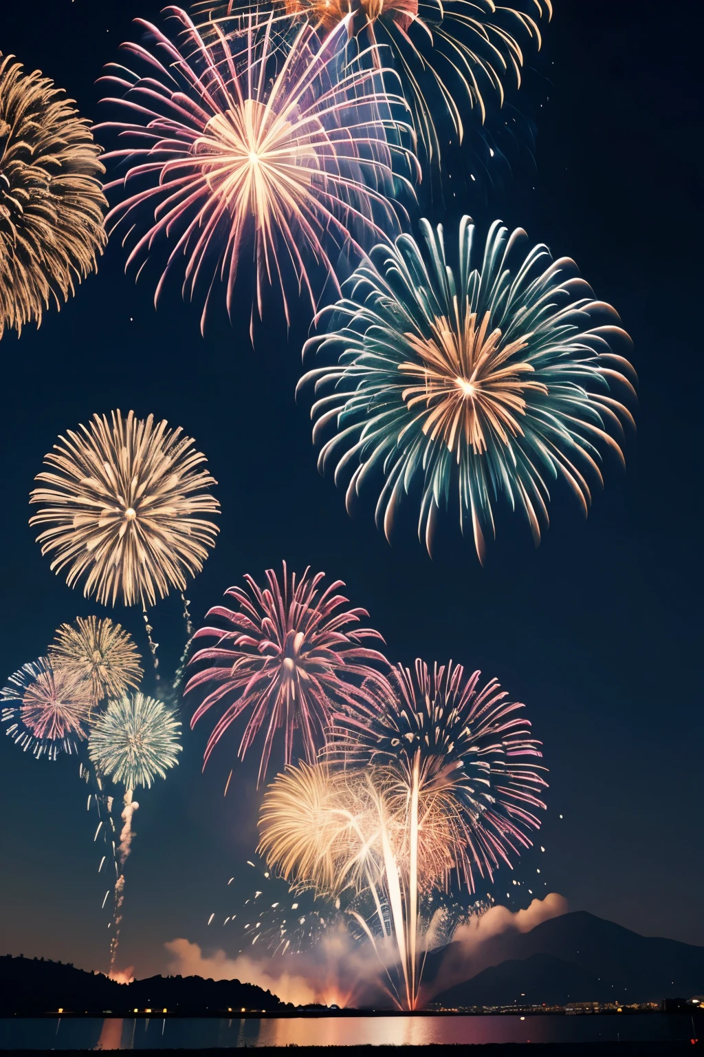 Fireworks display Japanese style firework clear night sky so that the sky stands out