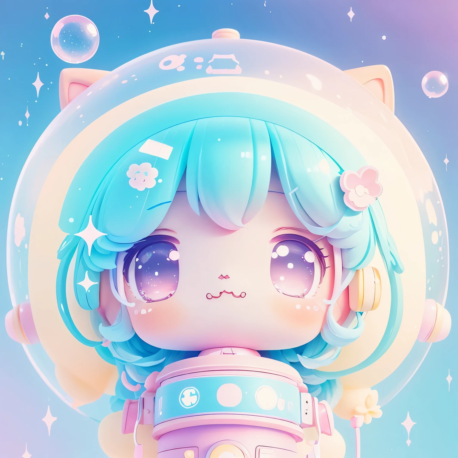 Chibi looked up, tilt, There are bubbles around, kawaiitech, kawaii, Lovely, pastel colors, best quality, happy, achieve