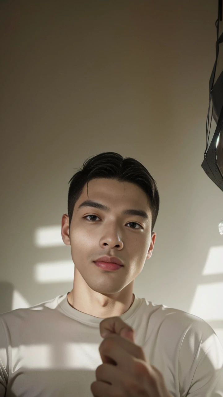 (Masterpiece, best quality), 1 male, 22 years old, age: 1.4, tall muscular man, broad shoulders, Asian male, excellent figure, fine and meticulous eyes and meticulous face, best proportions four fingers and one finger, best light and shadow, extremely short hair, undercut, mercenary, background on the basketball court, realism, real people, very realistic,