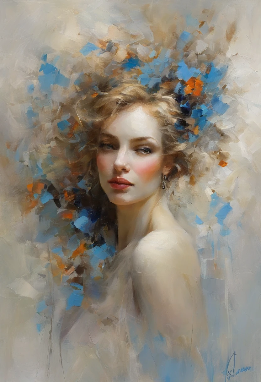  A beautiful and expressive painting, Vadim Kashin. Super realism, Louise Ross, The art of math, Perception of numbers, Fashionable Numbers, Bonito painting, Glossy Numbers, Beautiful digital painting, The art of math, Beautiful paintings, ((Stick acrylic paint))，Clothing creative fashion design，Iris van Herpen designer style，Marine life curve，Sense of lines，bone structure，Symmetrical design，Blue and white lines，Highlight sexiness，big breasts，Hot