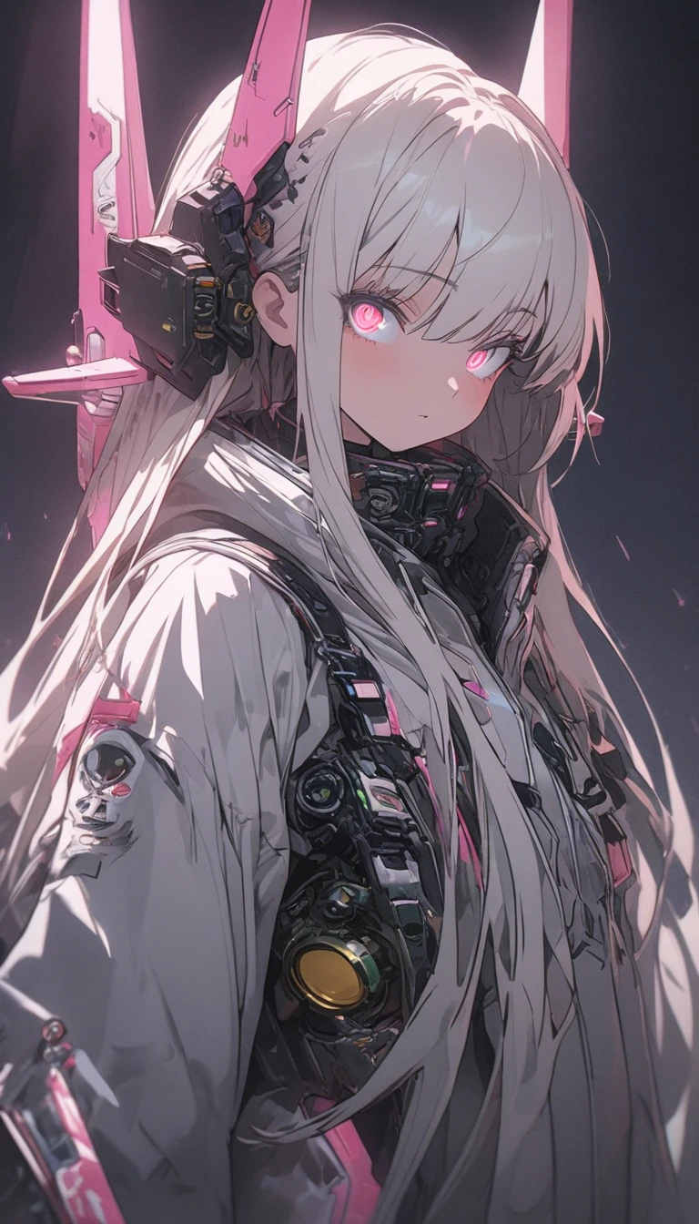 (highest quality、masterpiece、High resolution、detailed)anime style、flat style、(Shining eyes、detailed美しい顔), BREAK,dark_fantasy, cyber punk, (gun, 1.1), 1 person, Wonders of the machine, Robotic presence, Cybernetics Guardian, green, 8K, simple background, BREAK,
