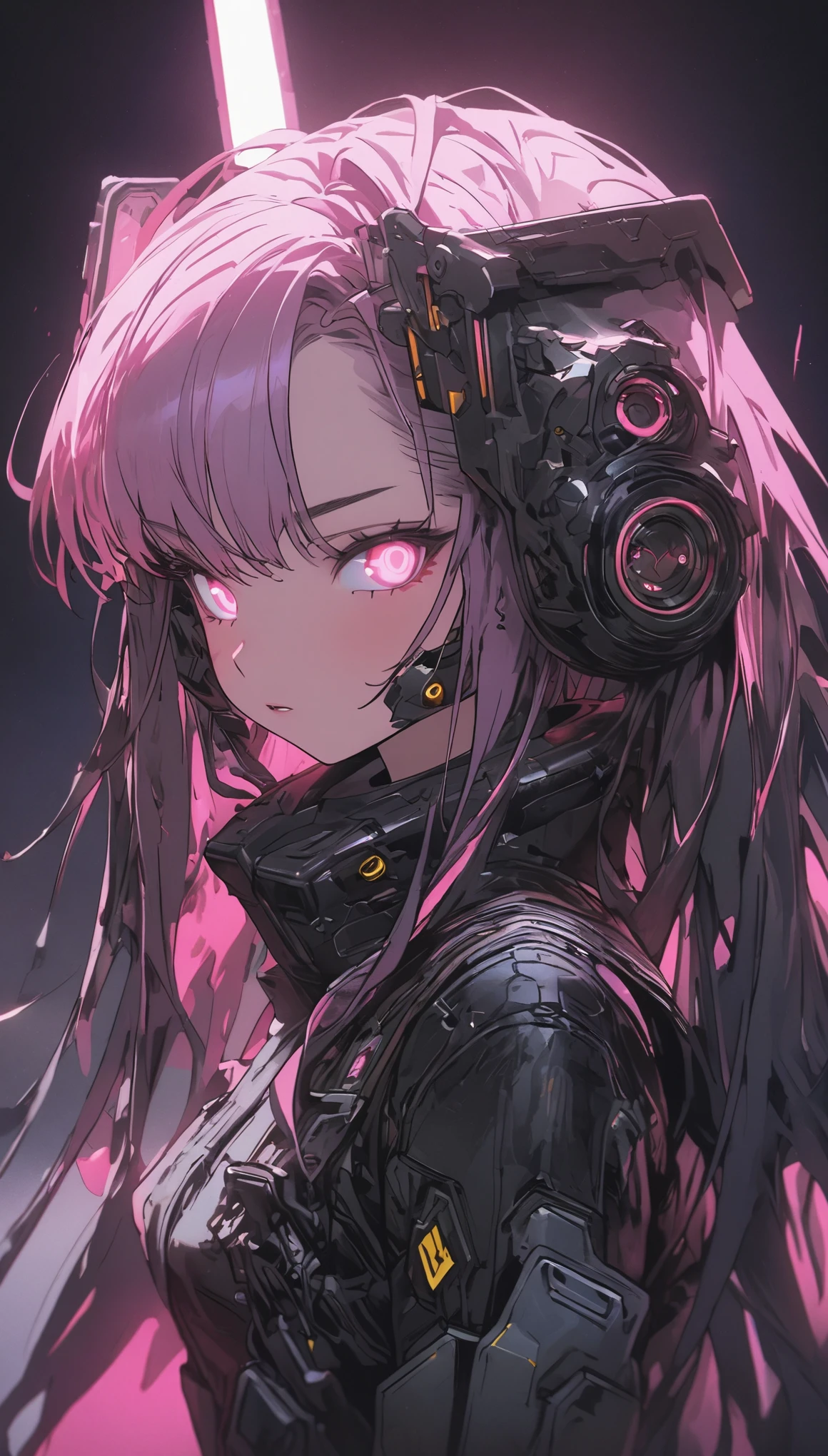 (highest quality、masterpiece、High resolution、detailed)anime style、flat style、(Shining eyes、detailed美しい顔), BREAK,dark_fantasy, cyber punk, (gun, 1.1), 1 person, Wonders of the machine, Robotic presence, Cybernetics Guardian, green, 8K, simple background, BREAK,