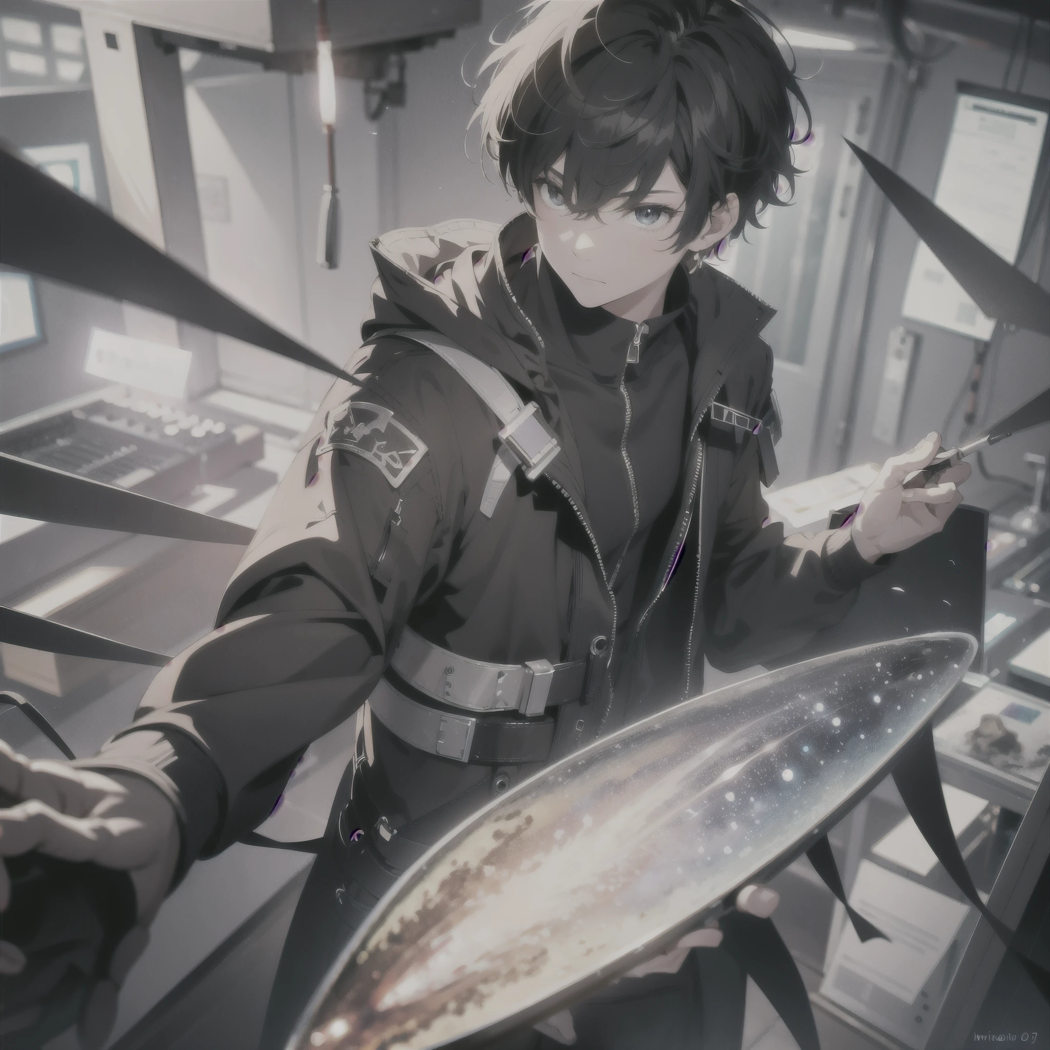 ridiculous resolution, high resolution, (masterpiece:1.4), super detailed, 1boy, seen from above, space, floating, --v 6