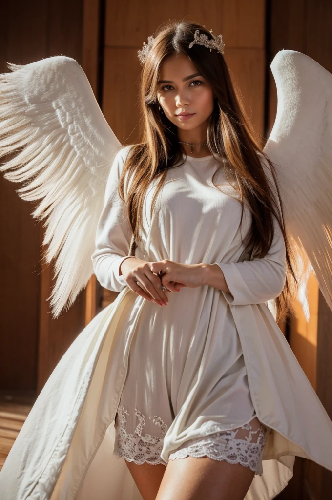 Angel take me into your wings to the top of this great love, in your soul my hope lives, in your hands is my heart.