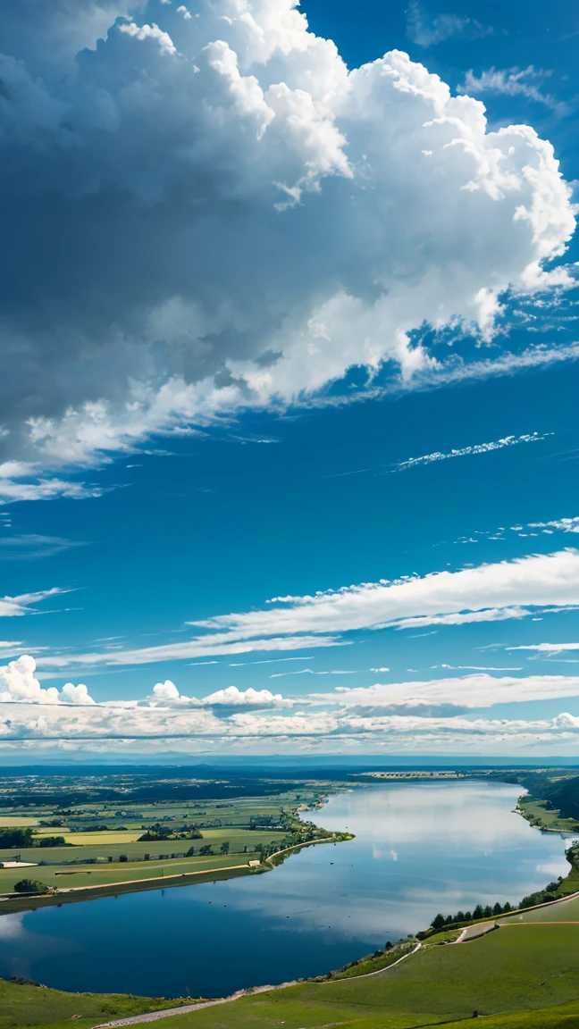 A single road across a beautiful, vast plain, Lush, flower, earth, horizon, cumulonimbus, Blue sky