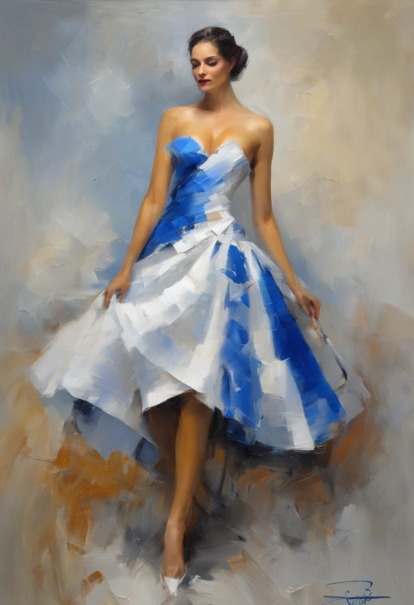 A beautiful and expressive painting, Vadim Kashin. Super realism, Louise Ross, The art of math, Perception of numbers, Fashionable Numbers, Bonito painting, Glossy Numbers, Beautiful digital painting, The art of math, Beautiful paintings, ((Stick acrylic paint)),Clothing creative fashion design,Iris van Herpen designer style,Marine life curve,Sense of lines,bone structure,Symmetrical design,Blue and white lines,Highlight sexiness,big breasts,Most popular。