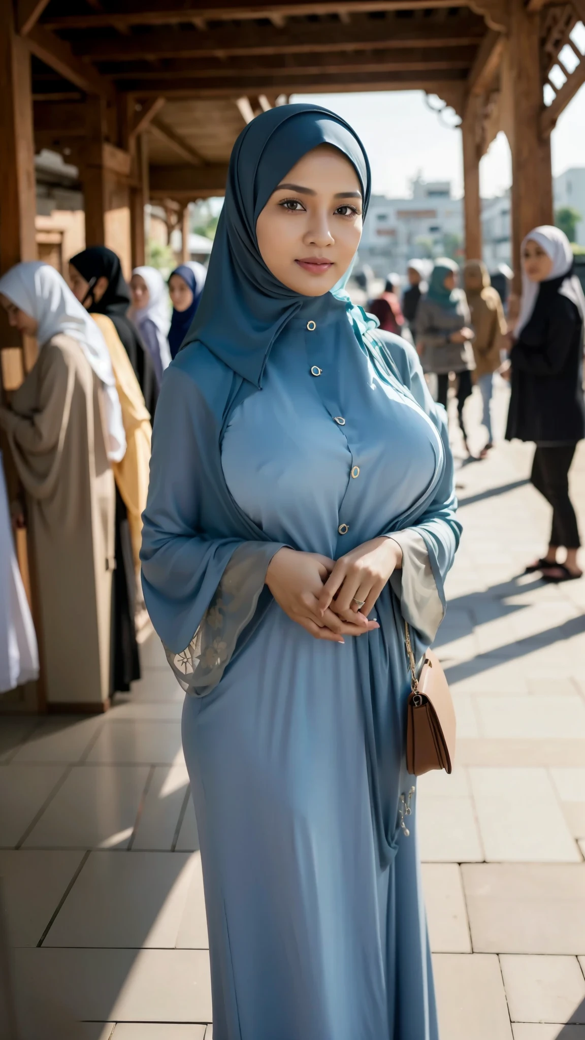 50 years Old, Hijab Indonesian mature woman, Big Tits : 66.9, Gamis, Breast out from her clothes : 1.9, at doctor office, Dark light, at Nighttime