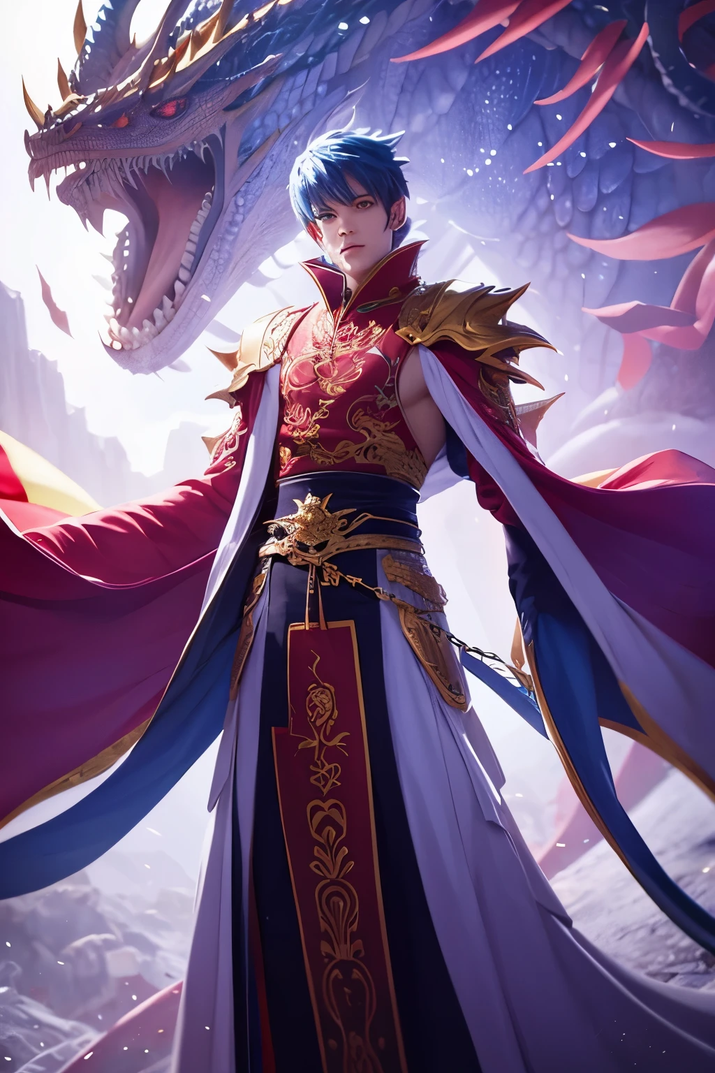 lung dragon's human form, beautiful, regal, robes, anime