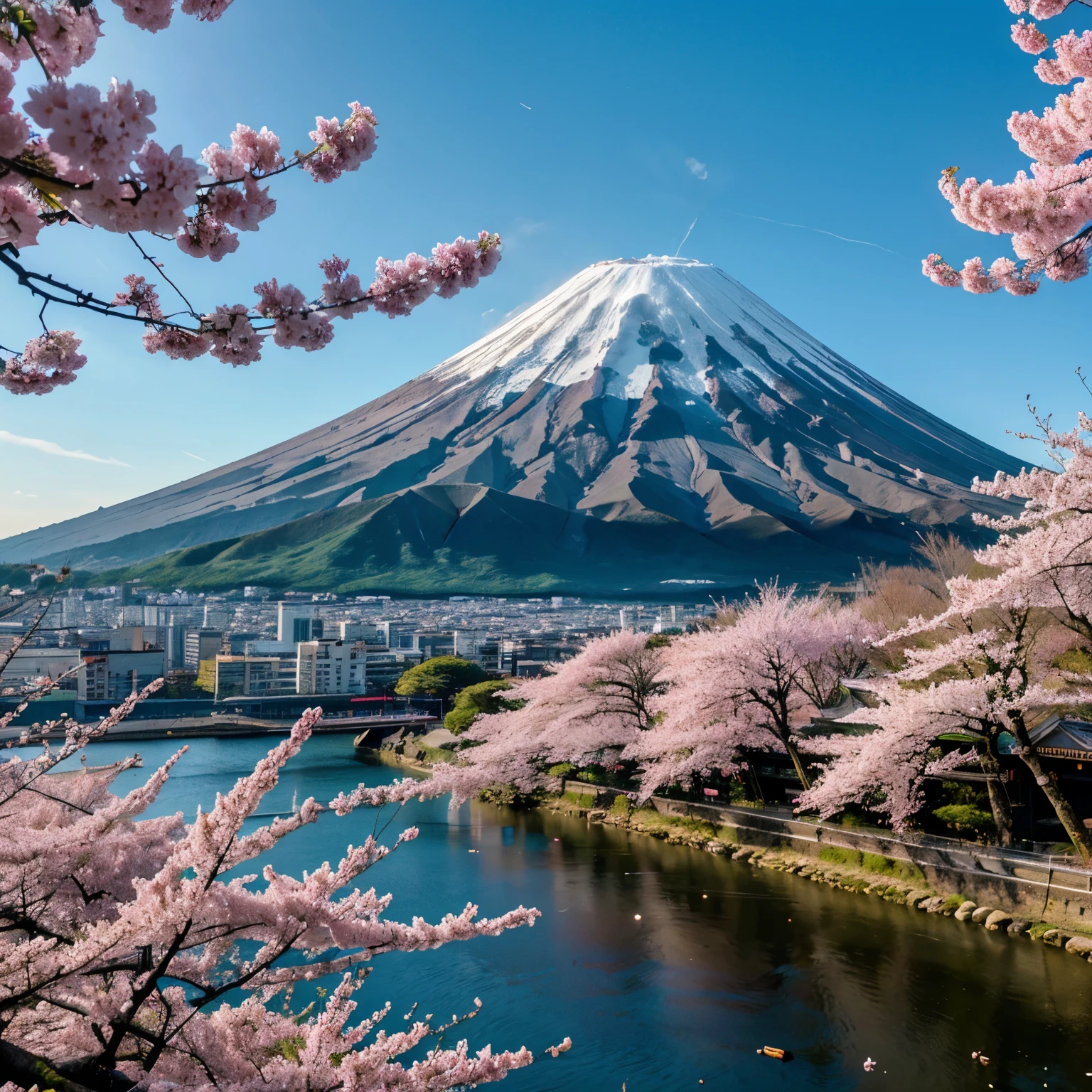 Mount Fuji and cherry blossoms in Tokyo