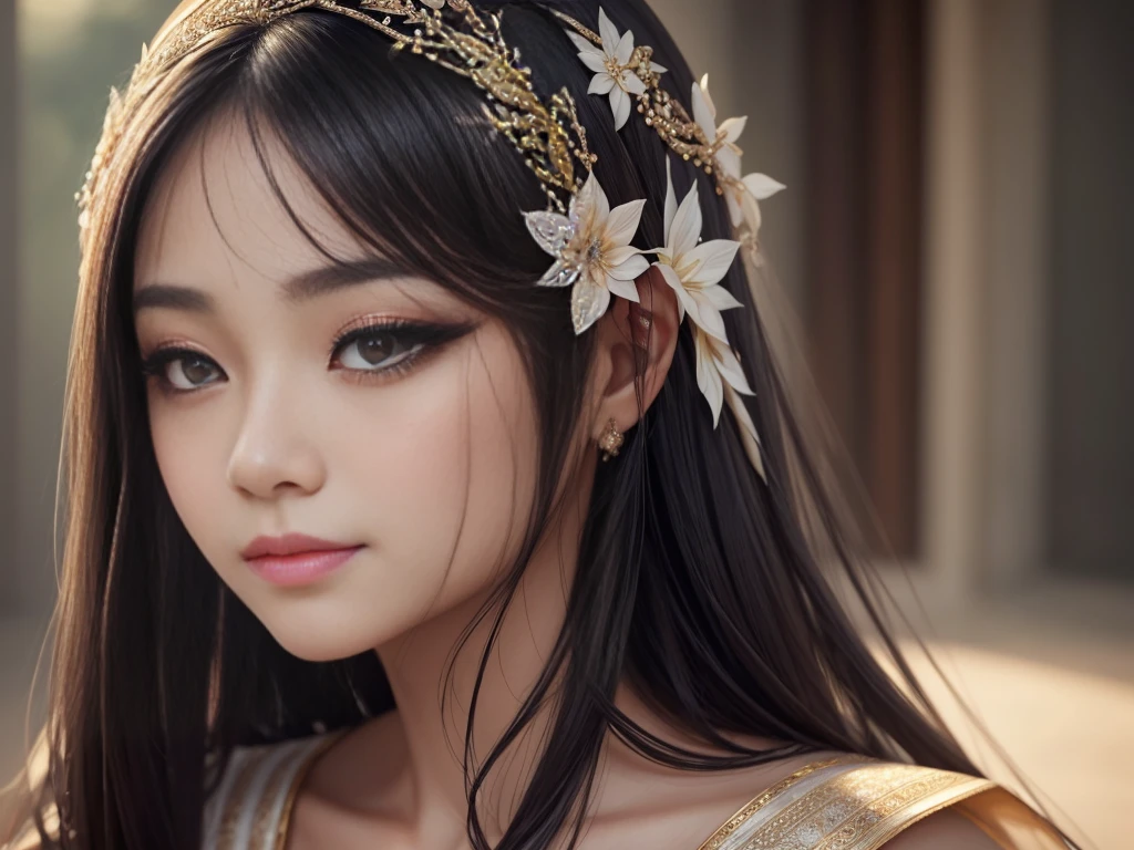 [best quality,4k,8k,highres,masterpiece:1.2],portrait,beautiful detailed eyes,beautiful detailed lips,extremely detailed eyes and face,long eyelashes,Asian beauty,dark hair,feminine look,expressive gaze,natural beauty,soft features,subtle smile,graceful pose,captivating expression,candid photography,vibrant colors,warm color palette,soft lighting,ethereal atmosphere