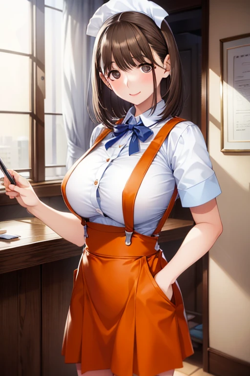 woman、 Age 25, Brown eyes, Shiny skin、Long brown hair, Wearing a white shirt, Big Breasts,Center View, High resolution, Ultra Sharp, 8K, masterpiece、Cafe、Crowded store、Sitting on a chair、(Put your back on the backrest)、Spread your legs、Spread your legs、shy、Reluctantly、((Appeal to the valley))、、Pleated skirt、The gesture of hiding pants、(((Deep valley)))、Wet Panties、