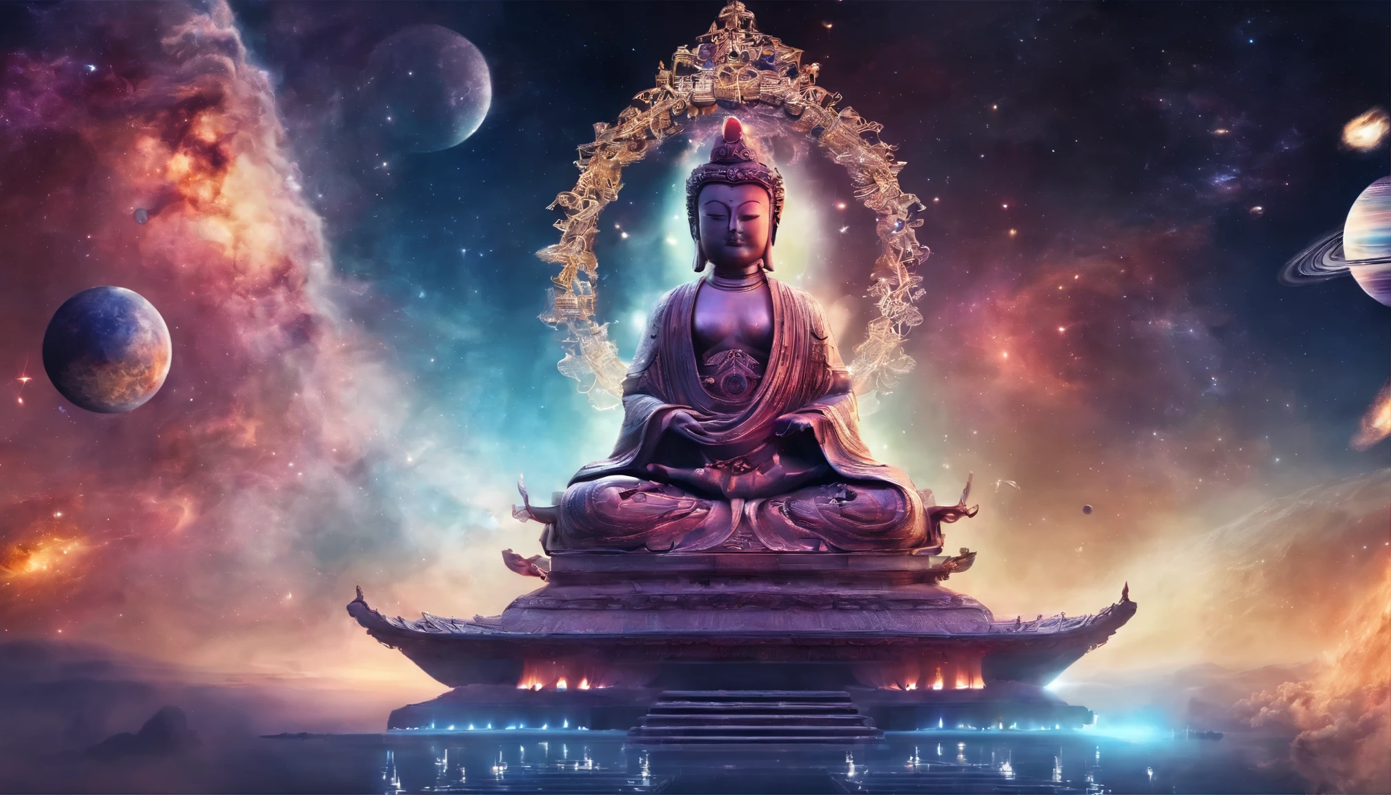 Make me a picture of Guanyin，myth，Sky，Little People，