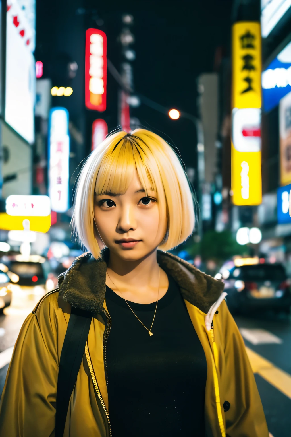 a young Japanese woman with short yellow hair
the night in tokyo