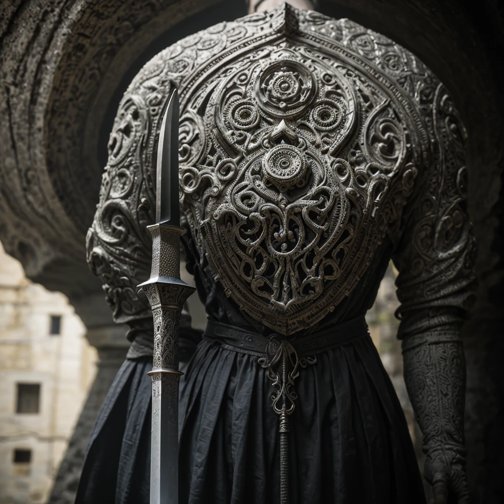 sassi_di_matera in background, intricately detailed fantastical sword stuck in tuff, intricate details, lighting steel blade, 8k resolution, gothic deviantart masterpiece, (dark shot:0.9), soft cinematic light, adobe lightroom, photolab, hdr, intricate, highly detailed, (depth of field:1.4)