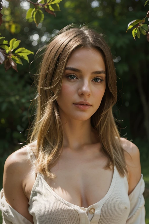 realistic photos of blonde european women in mid 30s, in nature during spring, positive vibes, Shoulder-length hair, thin makeup, clothed properly with a jacket, clear facial features, 8K high resolution, sharp and realistic details.from outside, , f/4.0, 135mm, Fujifilm, jpeg artifacts, dithering, UHD, masterpiece