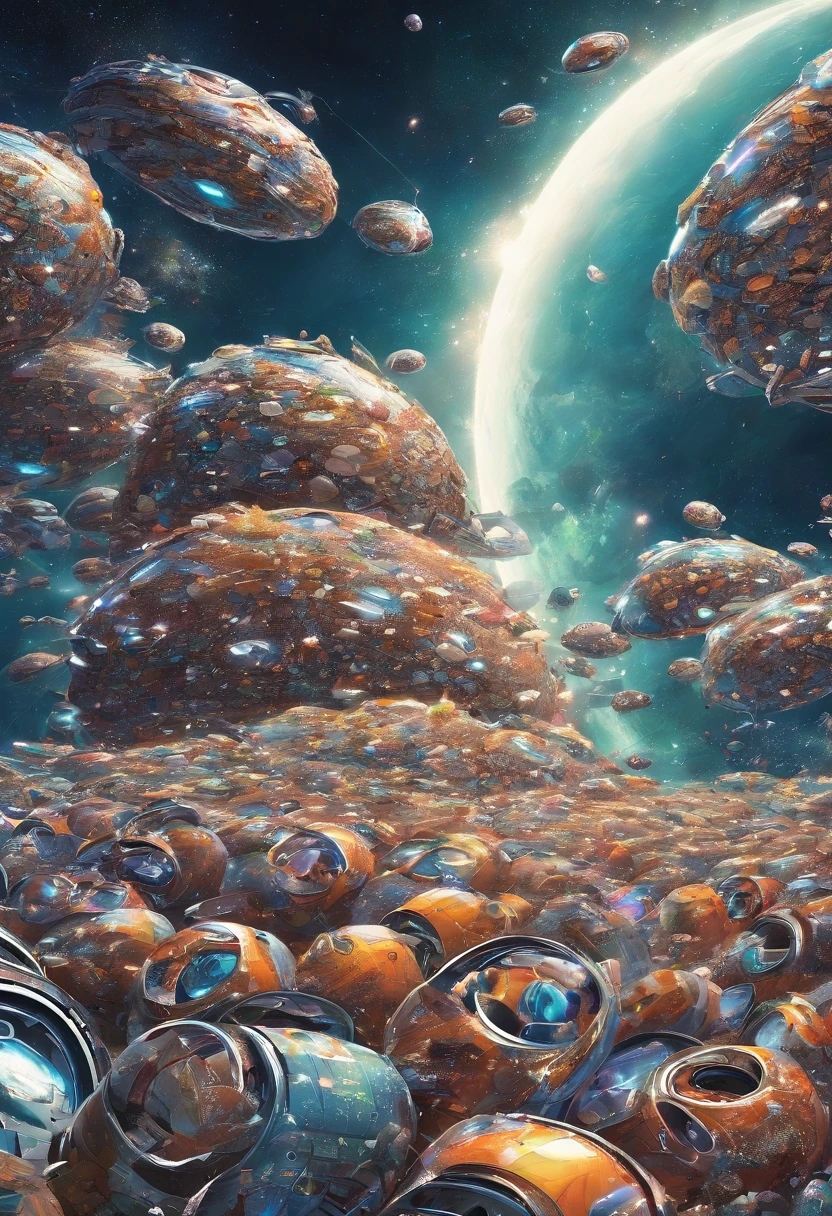 A large amount of cans floating in space、Milky Way、Canned mackerel