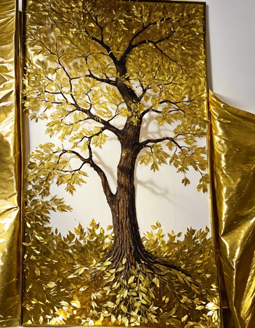 Gold Leaf Art，Gold leaf screen，Sketch the lines one by one,Use freehand painting styles such as splashing ink，Lee writes on gold foil,The painting was changed to be composed on handmade silk made by experts in Kyoto。 Then, gold foil is applied to the trunk and branches.,Create a different flavor from the gold screen painting。 This new technique allows the shine to emerge from the trees in the painting.,Rather than from the background,The tree becomes the eye-catching protagonist。 In some works,The artist used fine sand to embellish the parts of the painting where gold foil was pasted.,Rich texture,Increase the visual level of the picture。