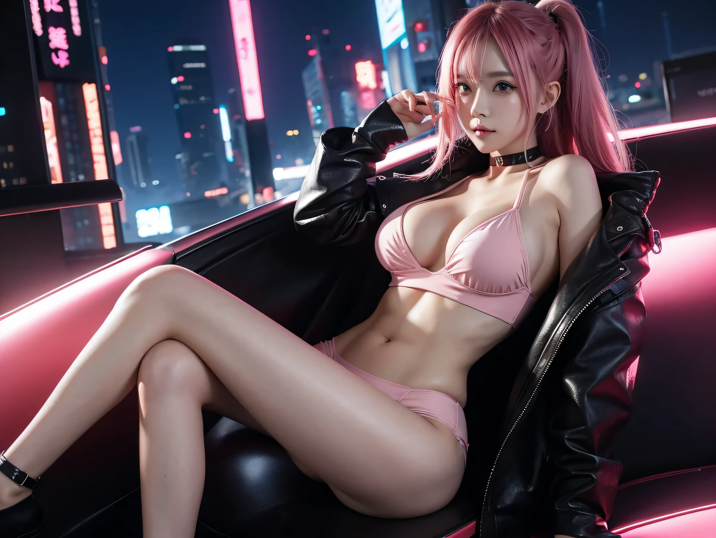 anime girl, cyberpunk, pink, Best quality 4K, sexy, curve, sexy eye