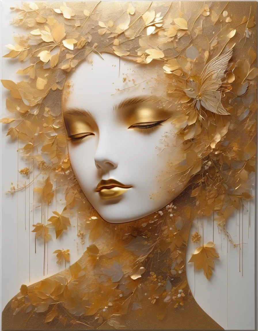 Gold Leaf Art/gold leaf art,girl,translucent,in style of Barbara Takenaga