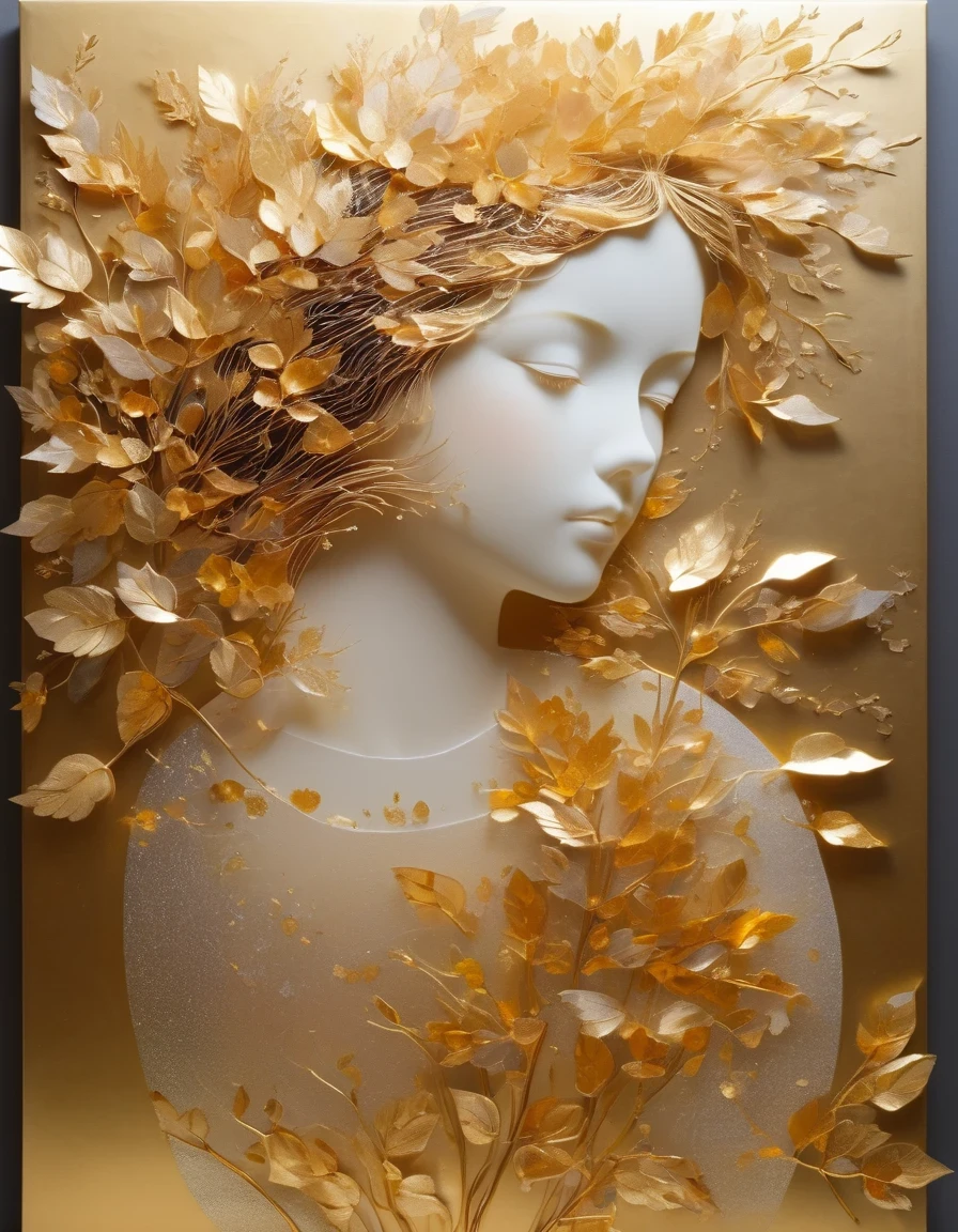 Gold Leaf Art/gold leaf art，girl，translucent，in style of Barbara Takenaga