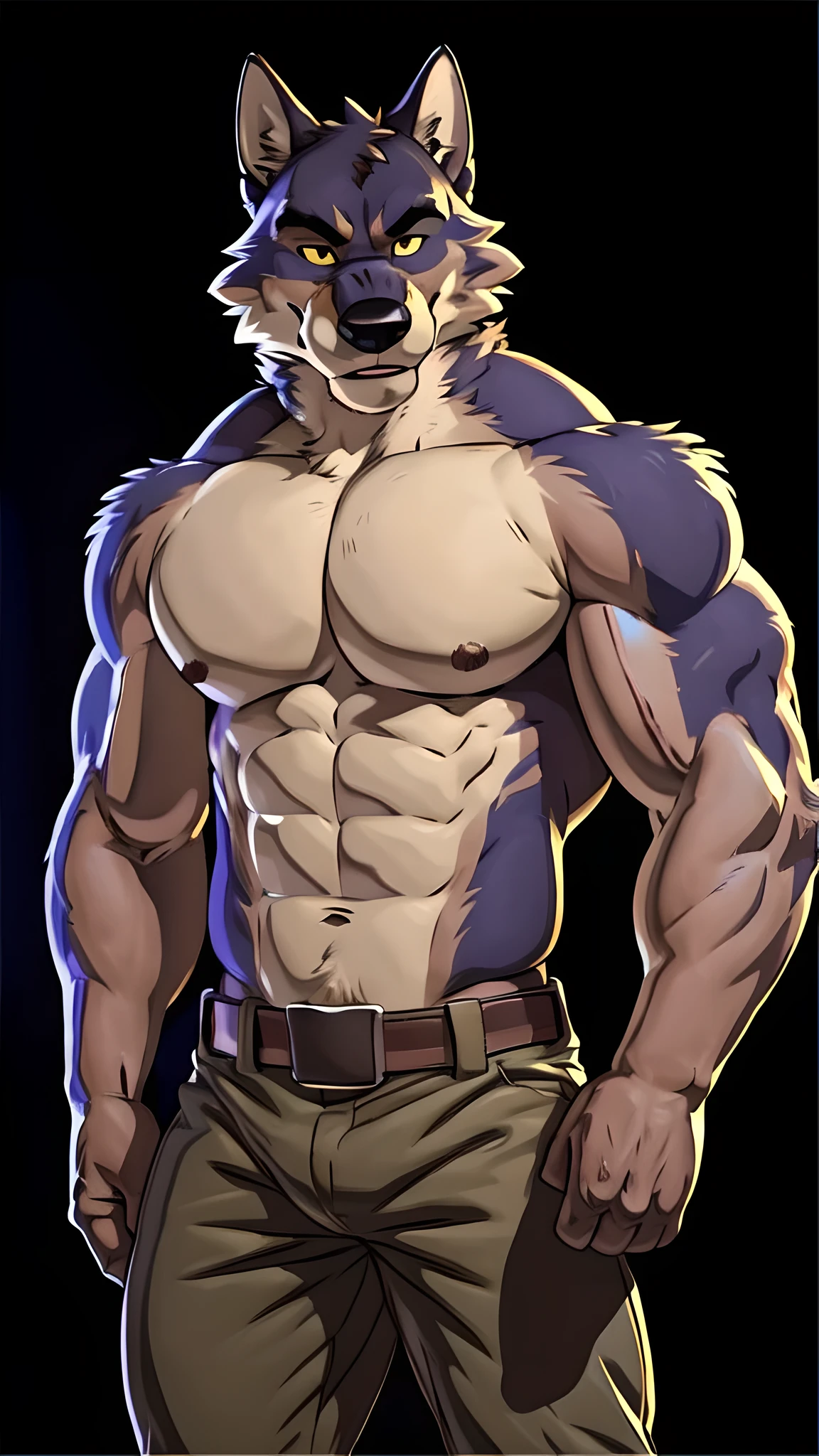 (masterpiece, 4K, ultra detailed), wolf furry, white fur, masculine, shirtless, white background, handsome, muscular, blush, frown, eight-pack, illustration, naked, teen, white penis, foreskin, balls, brown eyes