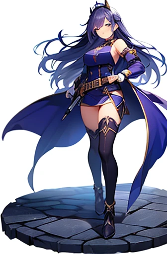 (((Best Quality))) , ((full body)), adult female, high fantasy outfit, solo, (white background), holding weapon, belt, violet, white, blue, stand posture,
