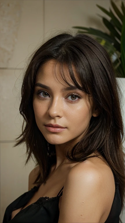 visage d'une famme hispanic avec yeux vert de face