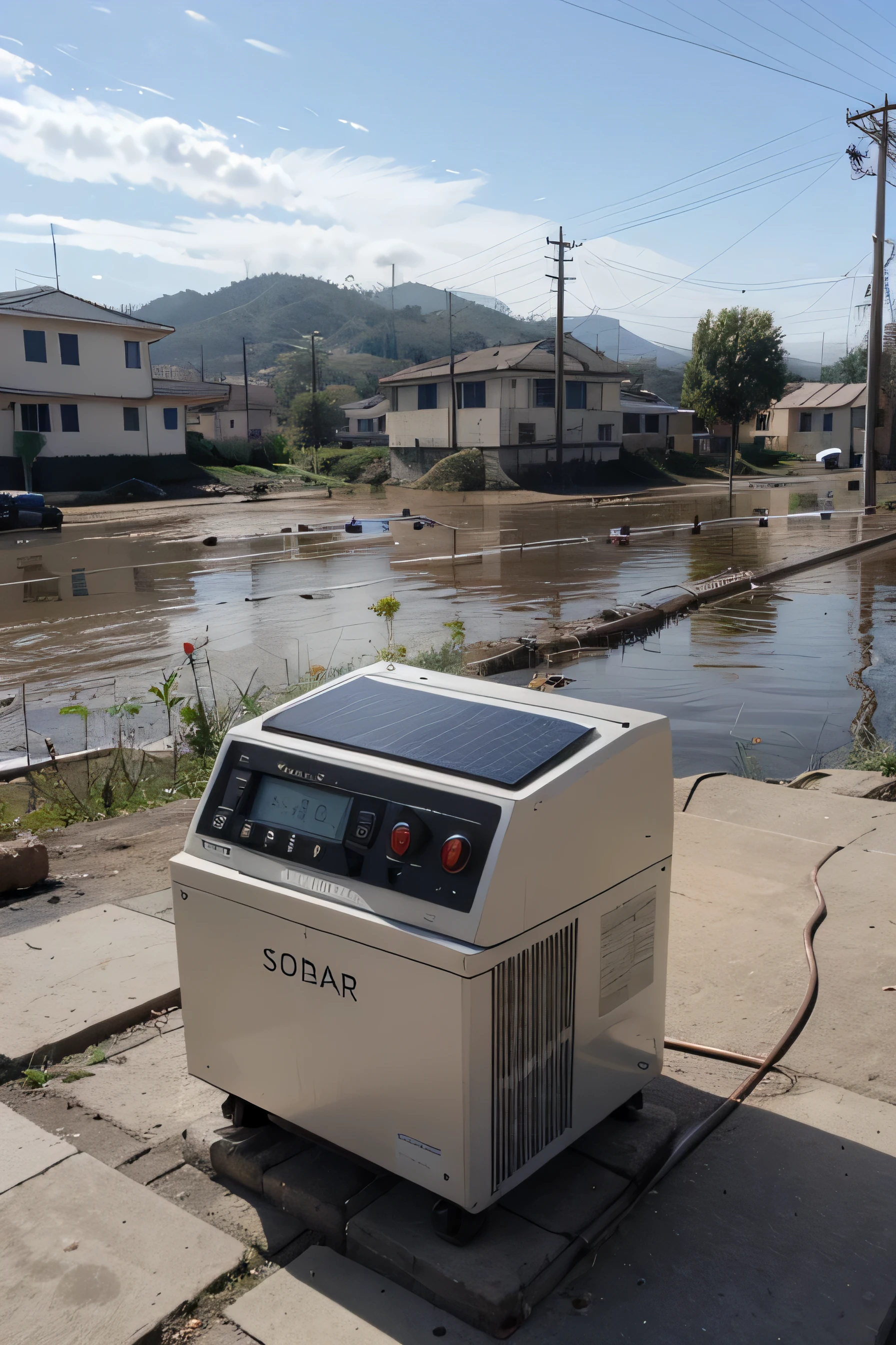 Make a machine that is solar powered that detect earthquake, stunami and flood using ai system