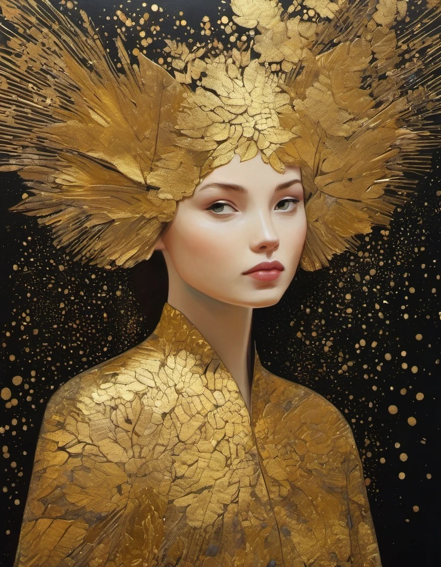 Gold Leaf Art/gold leaf art,girl,in style of Barbara Takenaga