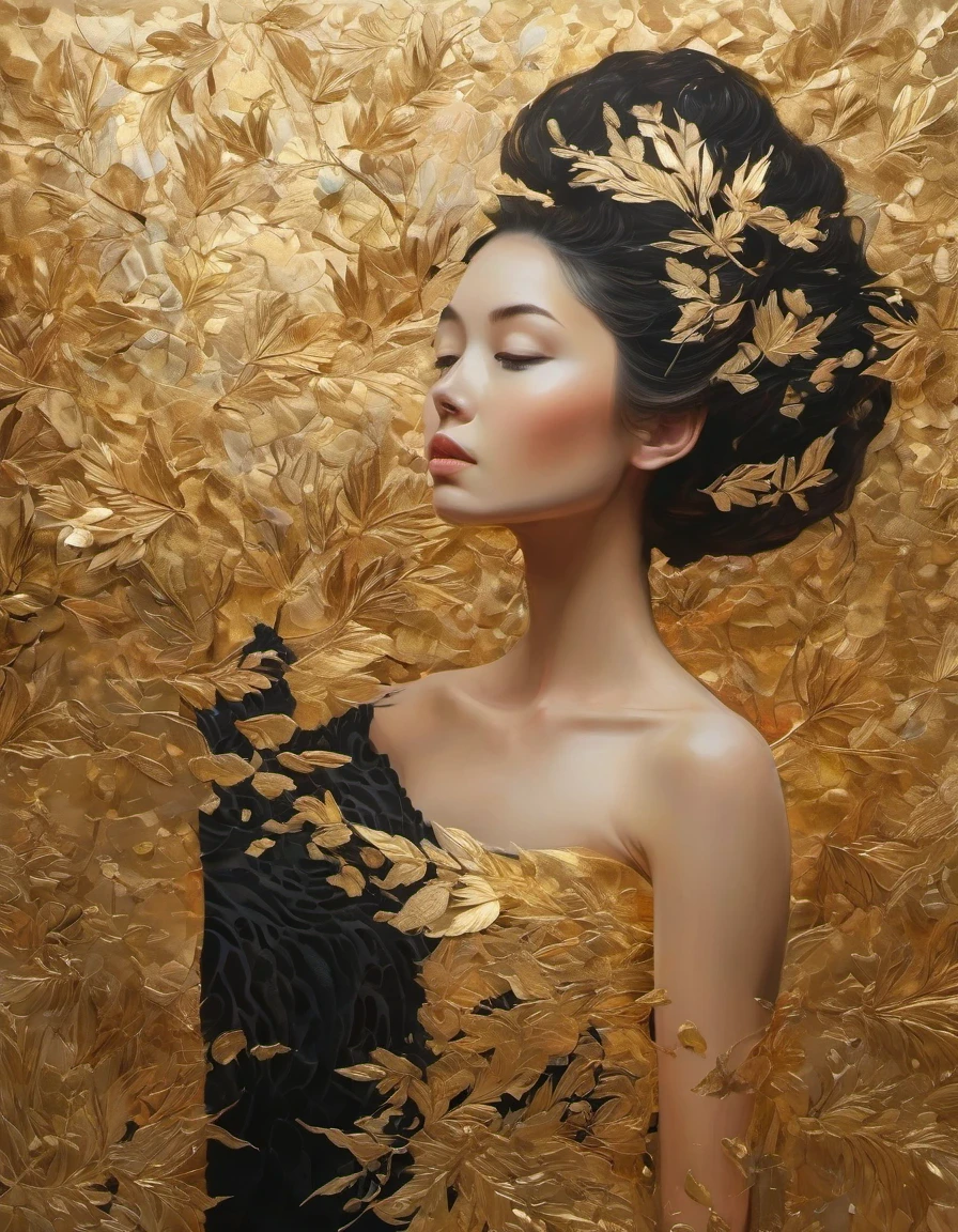 Gold Leaf Art/gold leaf art，girl，in style of Barbara Takenaga